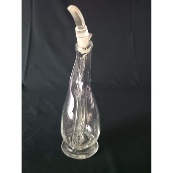 Oil and Vinegar Cruet Twin Decanter Clear Glass With Plugs Hand Made - Picture 4 of 8